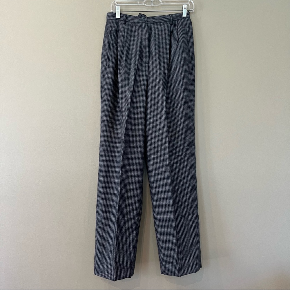 VTG Plaid Worsted Wool Navy Black Gray 28 Pleated High Rise Straight Leg Pants